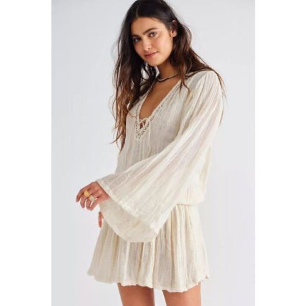 Free People Cream Gauzy Mini Dress